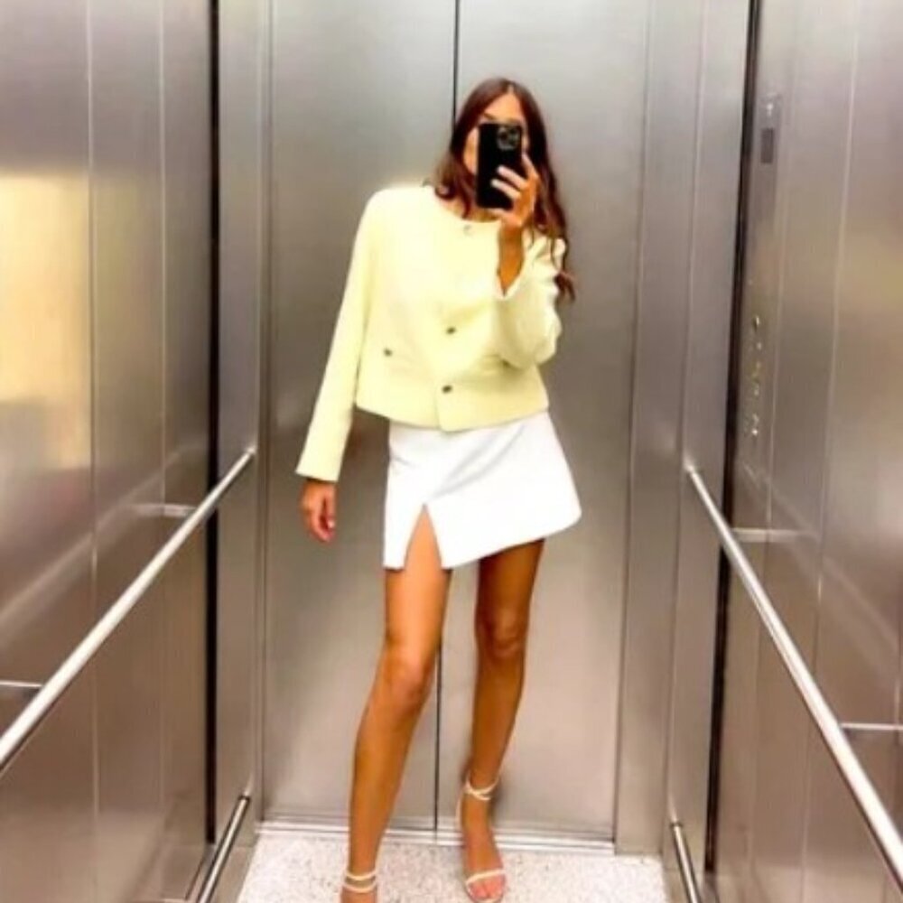 Zara SLIT HEM SKORT in Ecru Size M 1478/236/712